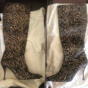 Cole Haan fur, leather, animal print boots